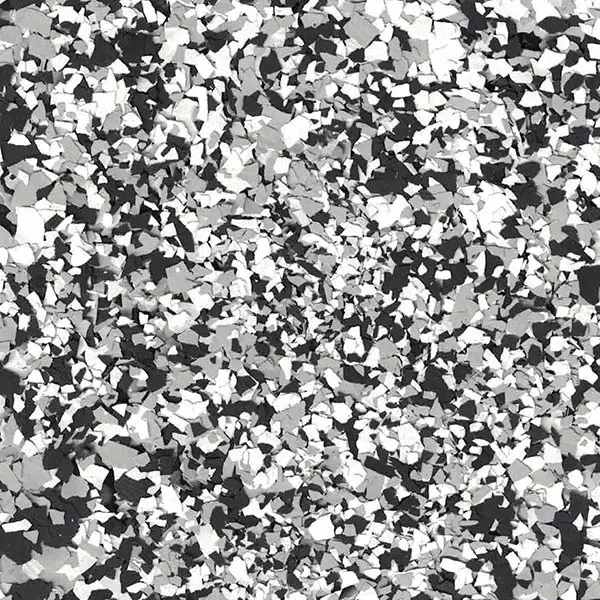 Black, white, and gray terrazzo pattern with scattered irregular shapes creating a textured, mosaic-like surface. No people or landmarks visible.